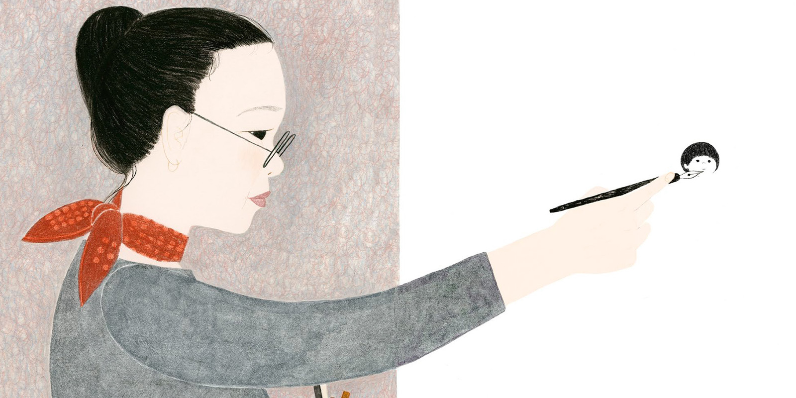 Illustration depicting Gyo Fujikawa drawing a head