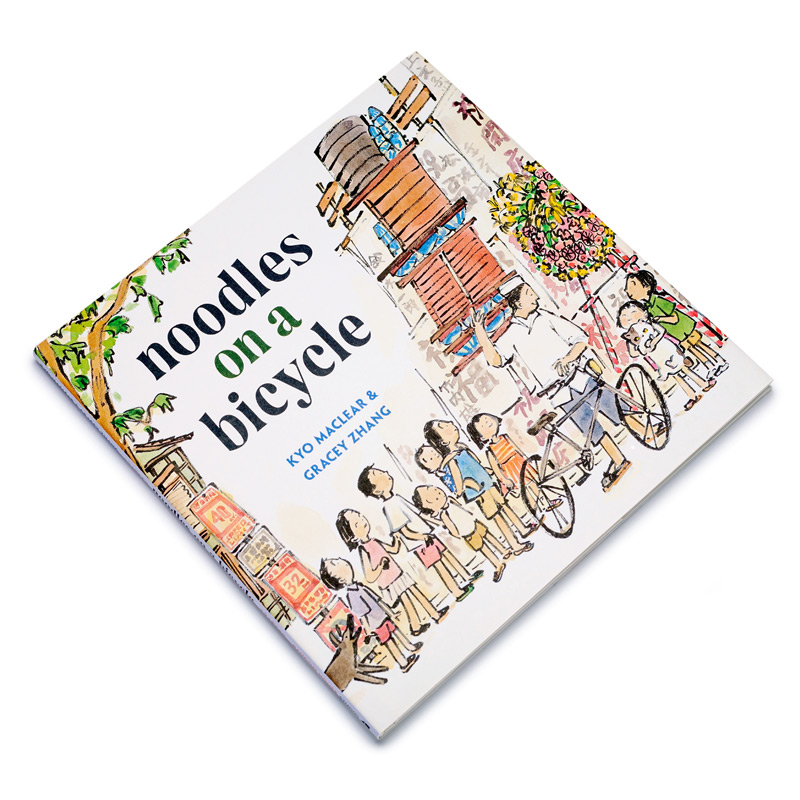 Cover of the book Noodles on a Bicycle with illustrations by Gracey Zhang and written by Kyo Maclear