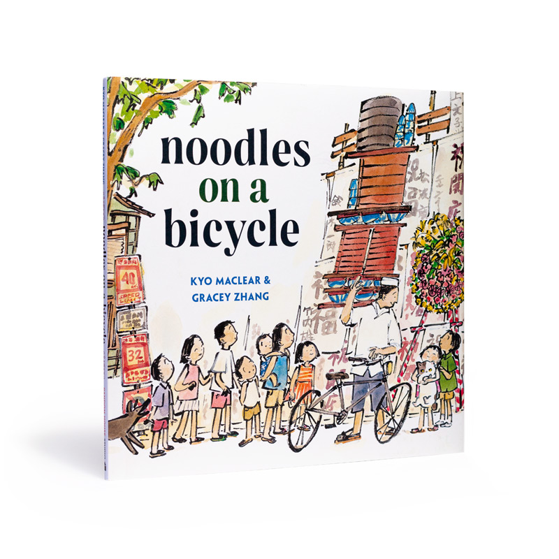 Cover of the book Noodles on a Bicycle with illustrations by Gracey Zhang and written by Kyo Maclear