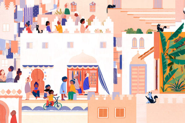 A double-page spread from the book If You Were A City with illustrations by Francesca Sanna and written by Kyo Maclear