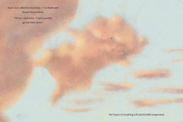 A double-page spread from the book Kumo with illustrations by Nathalie DIon and written by Kyo Maclear